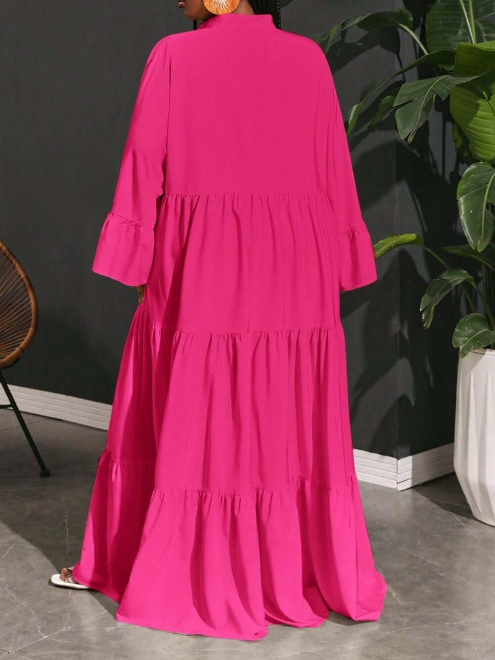 Hot Pink Cute Women's Plus Size Vacation Casual Loose Woven A-Line Shirt Dress - Picture 2 of 8